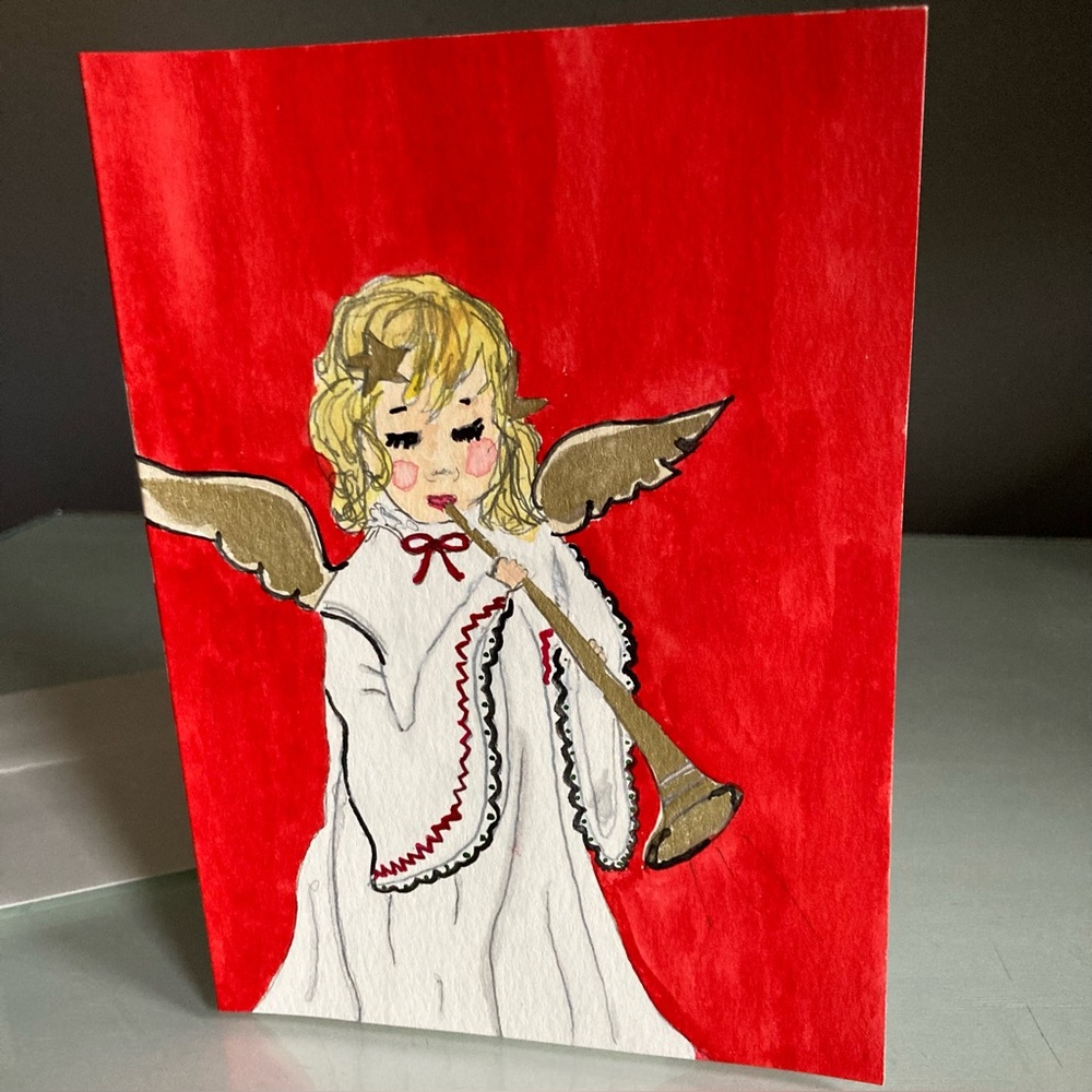 Hand Painted Frame-able Holiday Angel Greeting Card